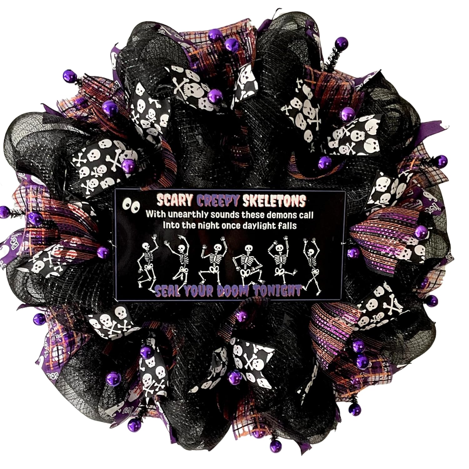 Scary Creepy Skeletons Halloween Wreath 24 or 28 Inch