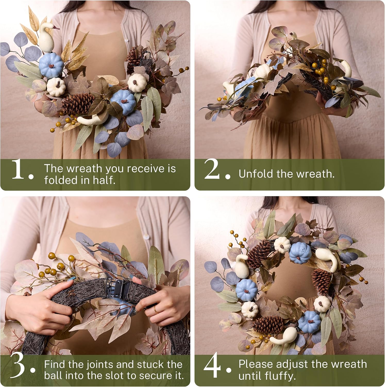 DECOR BY HANNAH 22 Inch Fall Wreath with Blue Pumpkin and Pinecone