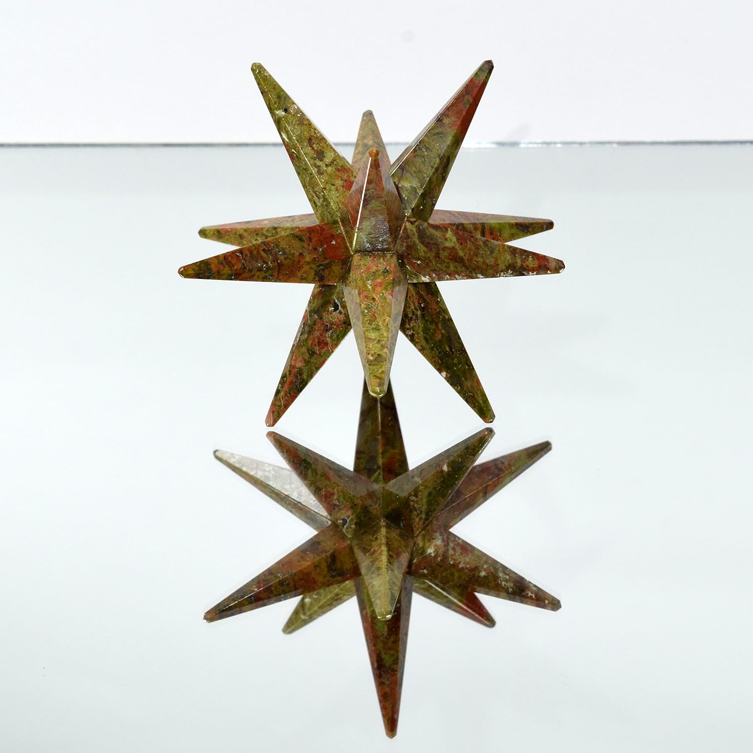 HC Set 34 Inch Unakite Merkaba Star with Clear Quartz Cabochon