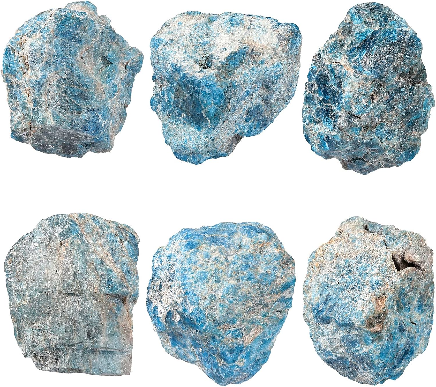 Natural Blue Apatite Raw Stone with Stainless Stand for Home Office Decor