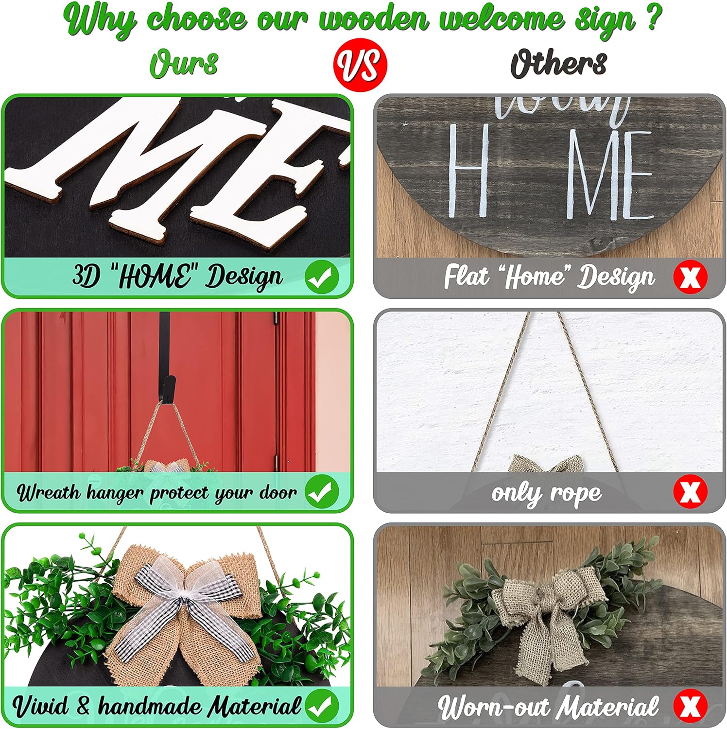 Interchangeable Seasonal Welcome Sign Front Door Decor - Home Porch Display Decorations