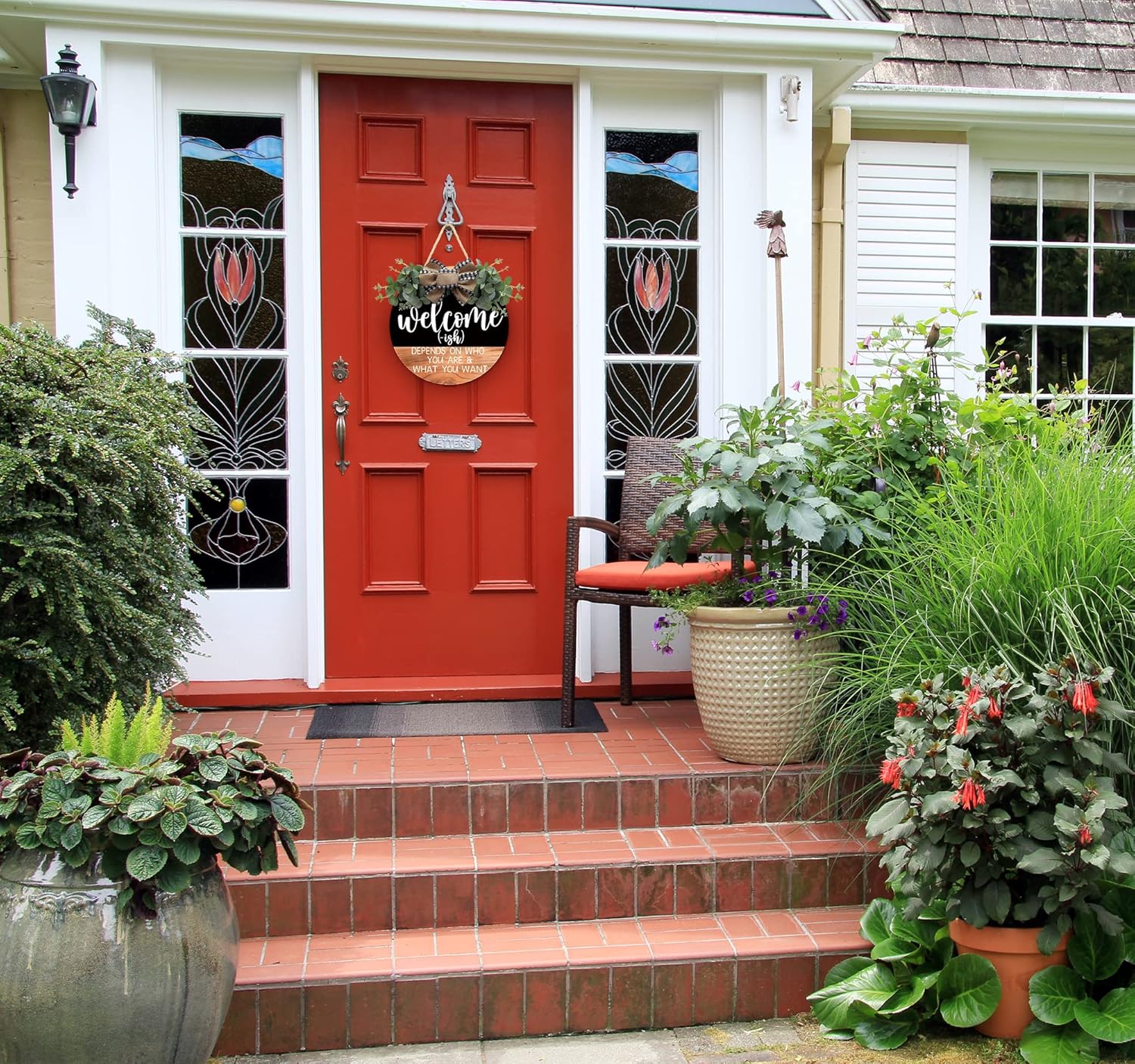 CHIJIRE Welcome Sign Front Door Decor Round Wreath 12 Inch