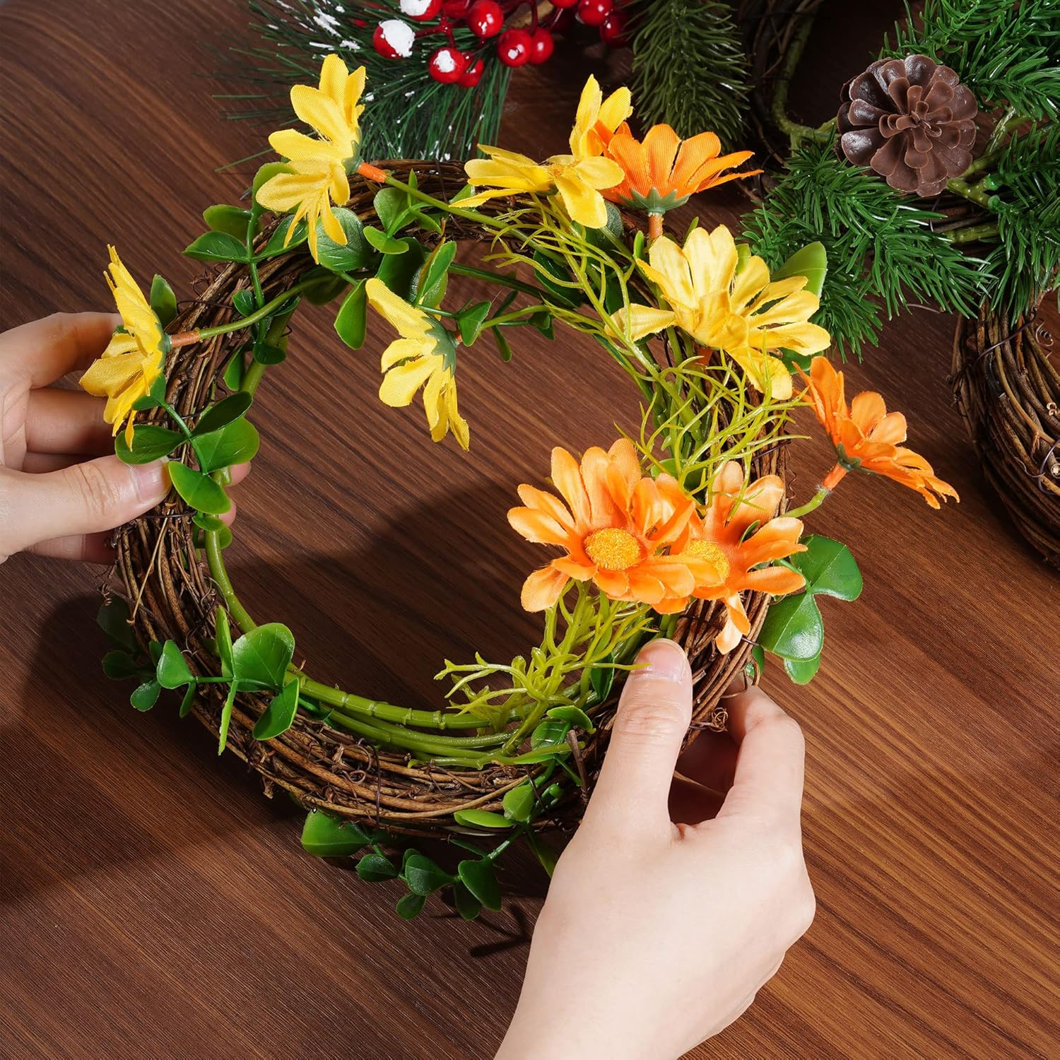 Grapevine Wreath Set 4 Pieces 10 Inch Natural Rattan Garland DIY Christmas Wedding Decor