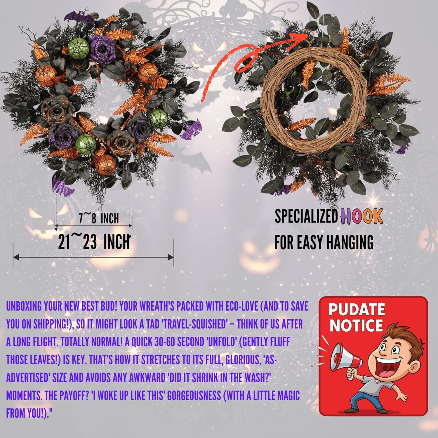22 Inch Halloween Wreath Front Door Decor