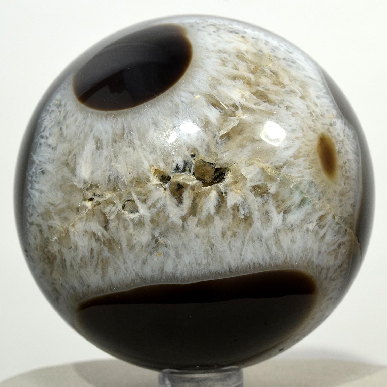 HQRP 67mm White Black Agate Sphere Crystal Decor Stone with Stand