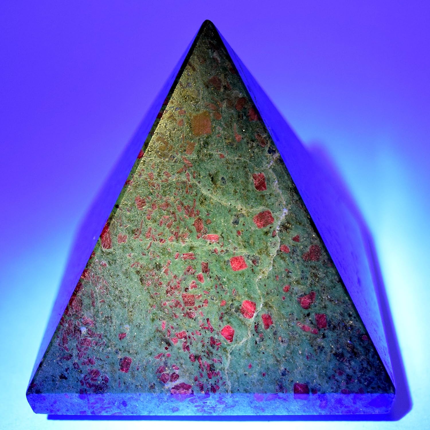 HC Set Ruby Fuchsite Pyramid with Blue Kyanite and Clear Quartz Cabochon