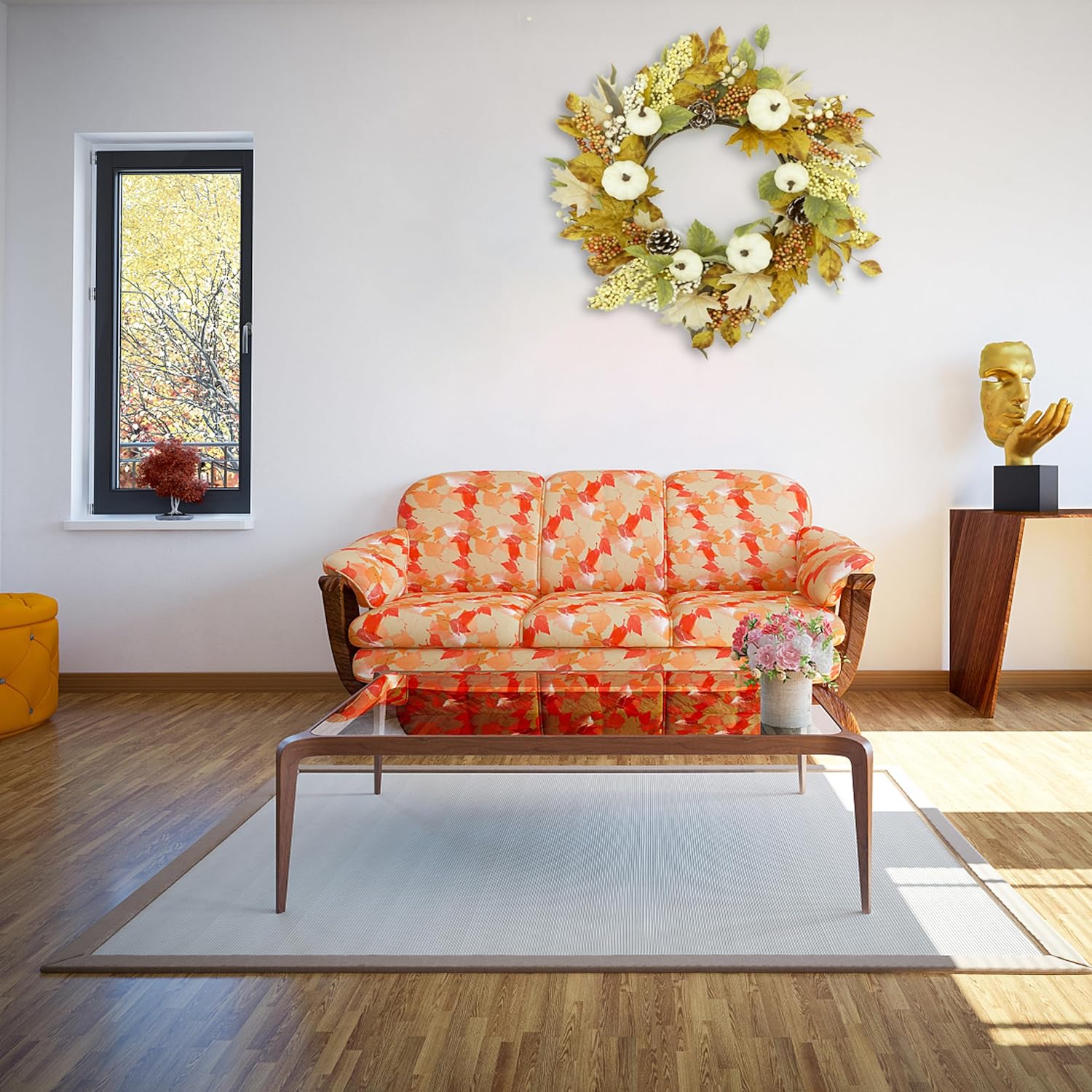 22 Inch Artificial Fall Wreath Autumn Door Decor