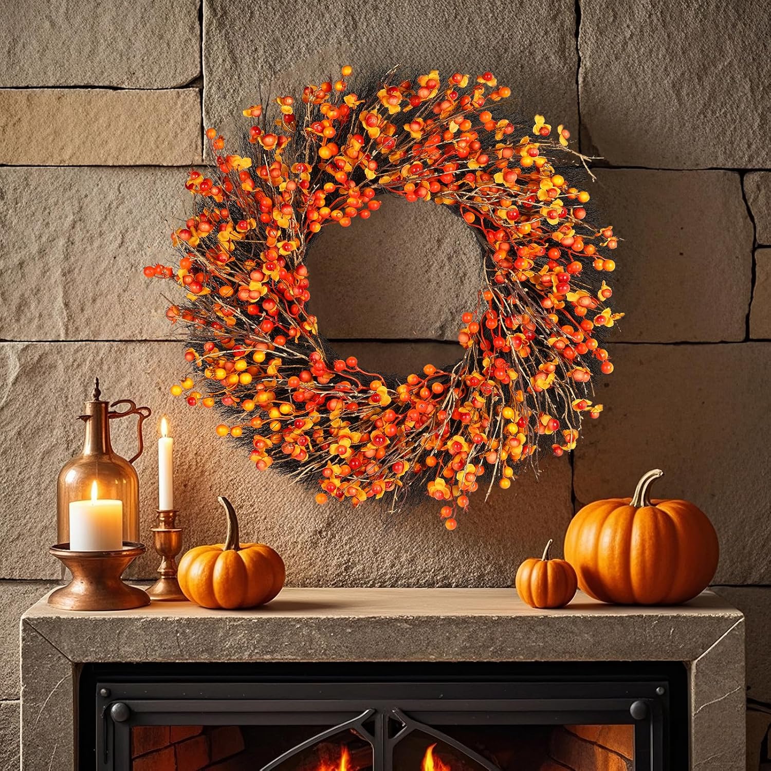 24 Inch Fall Wreath with Berry Accents for Front Door