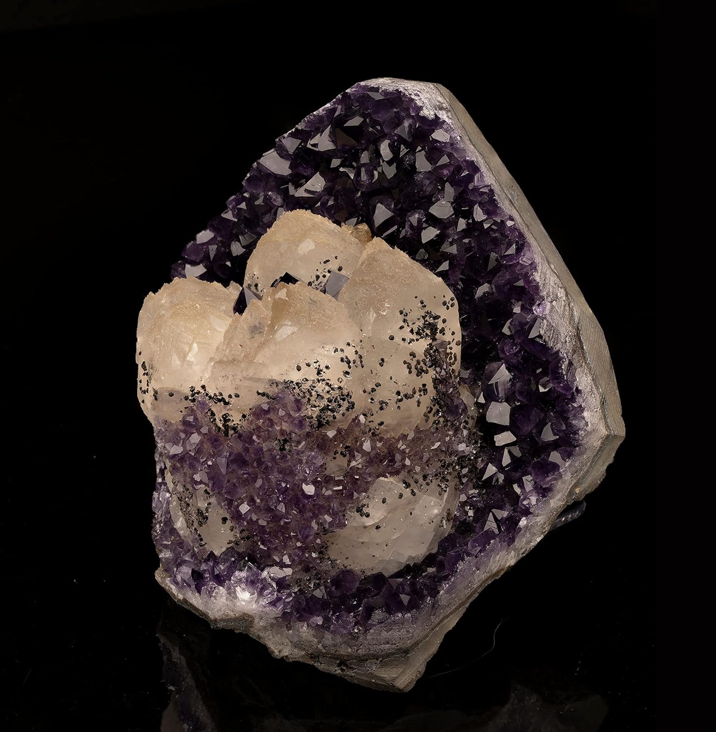 Ag Minerals Calcite on Amethyst with Goethite Stones