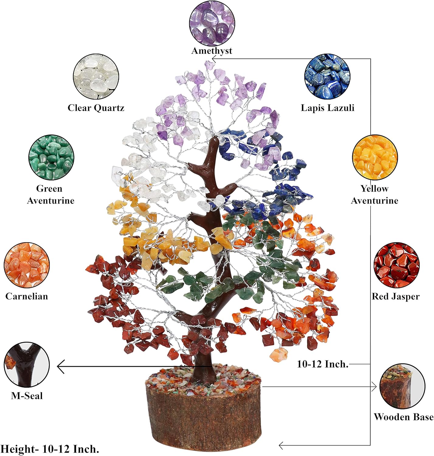 Crocon Seven Chakra Gemstone Tree Feng Shui Figurine Money Bonsai Set