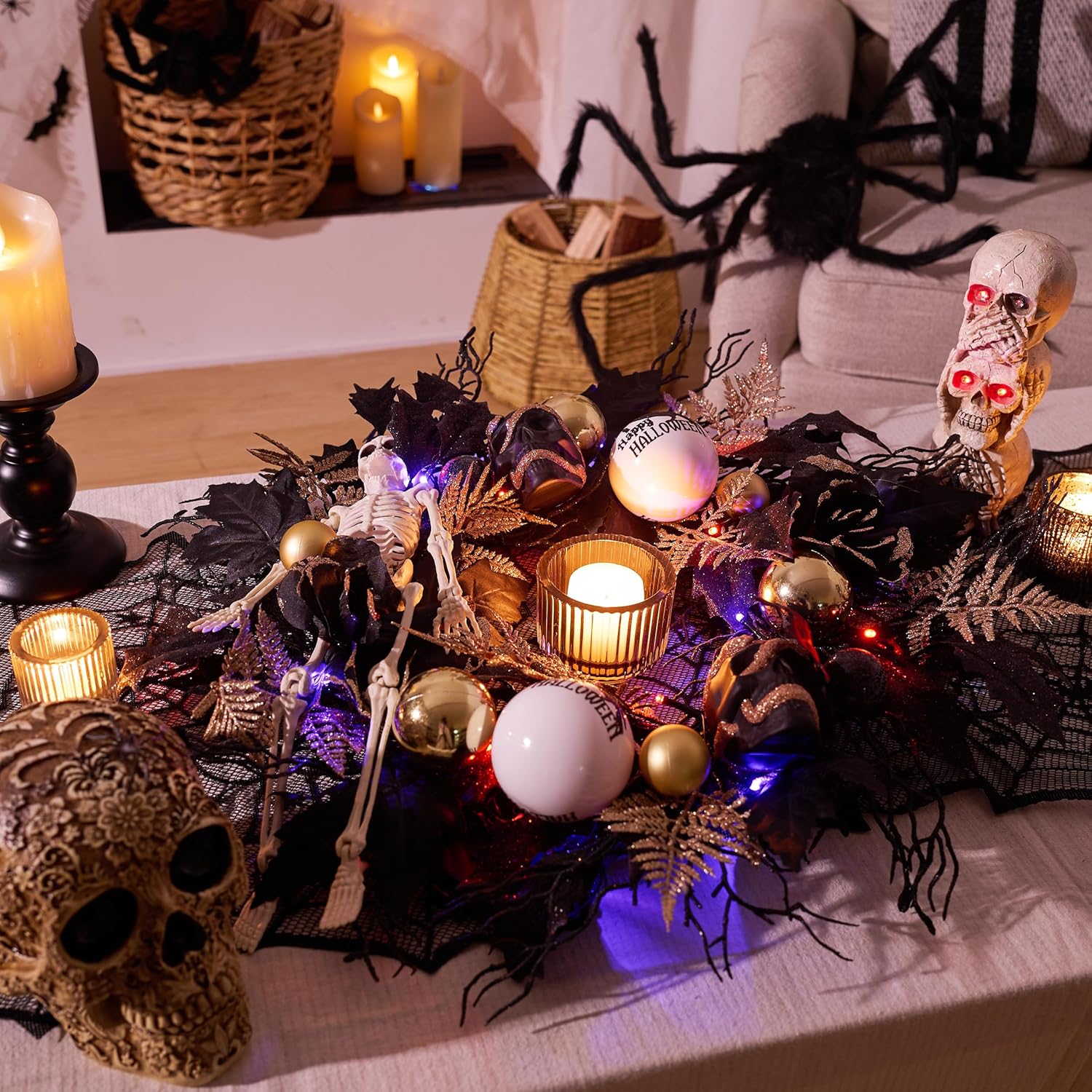 Collapsible Halloween Door Wreath with LED Lights