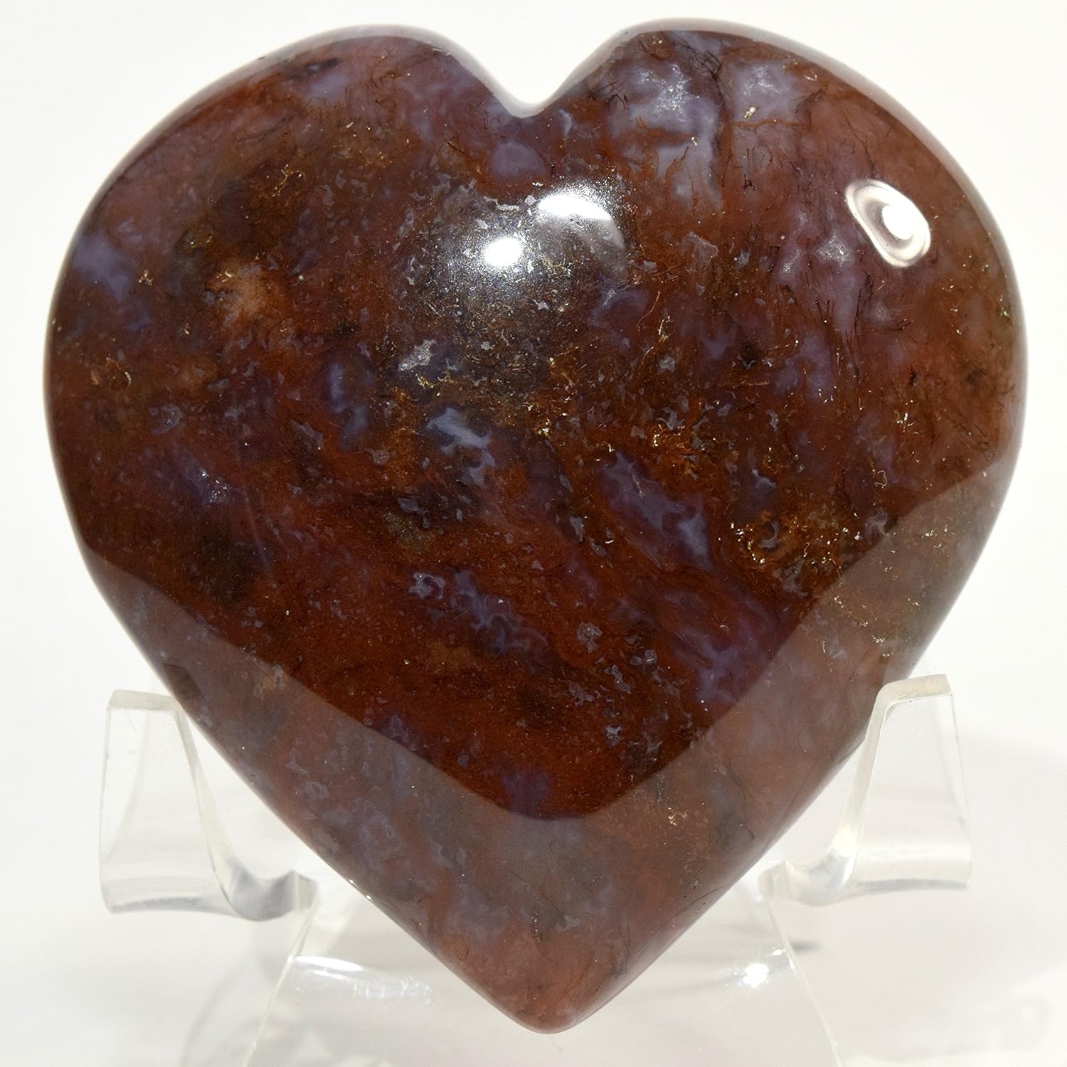 HQRP 64mm Moss Agate Puffy Heart with Stand