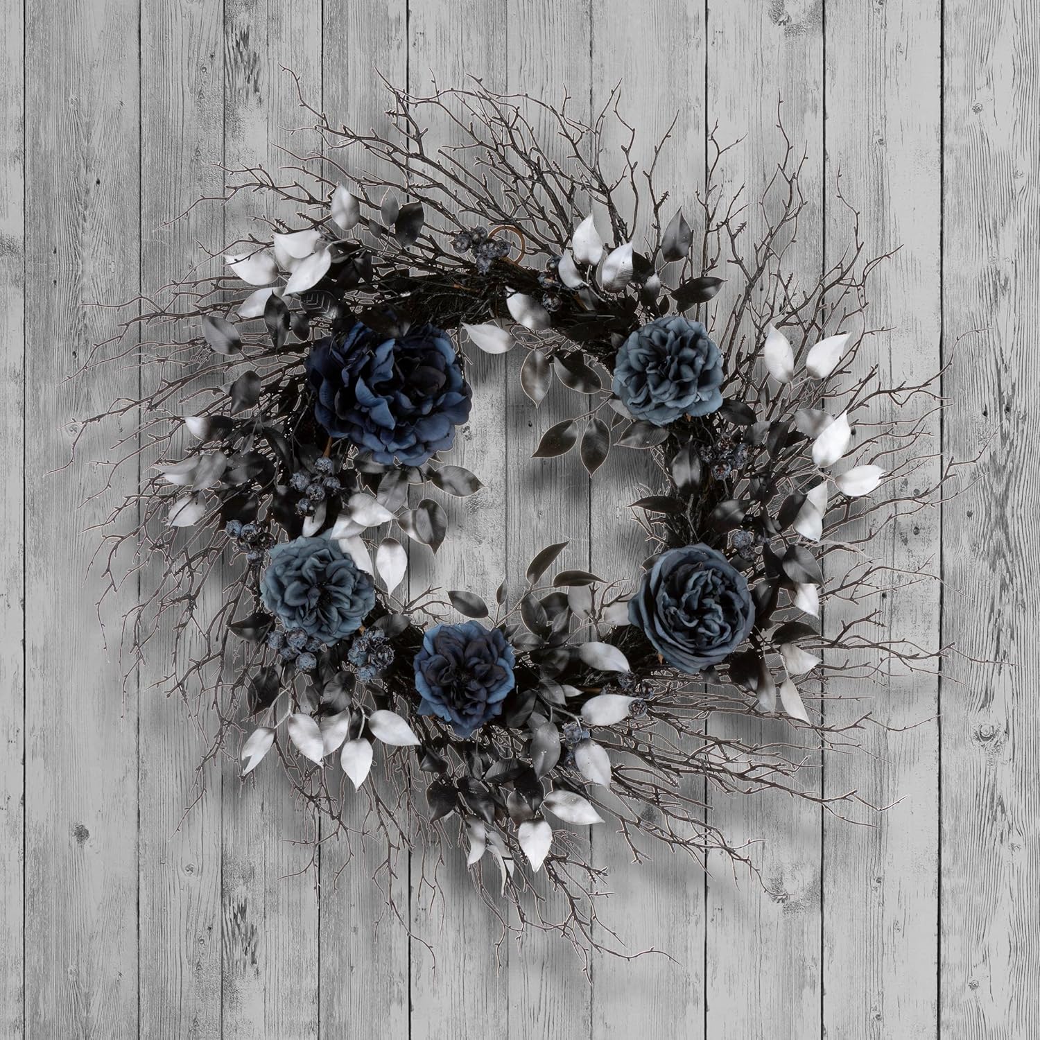 National Tree Company Artificial Black Wreath with Roses 24 Inch