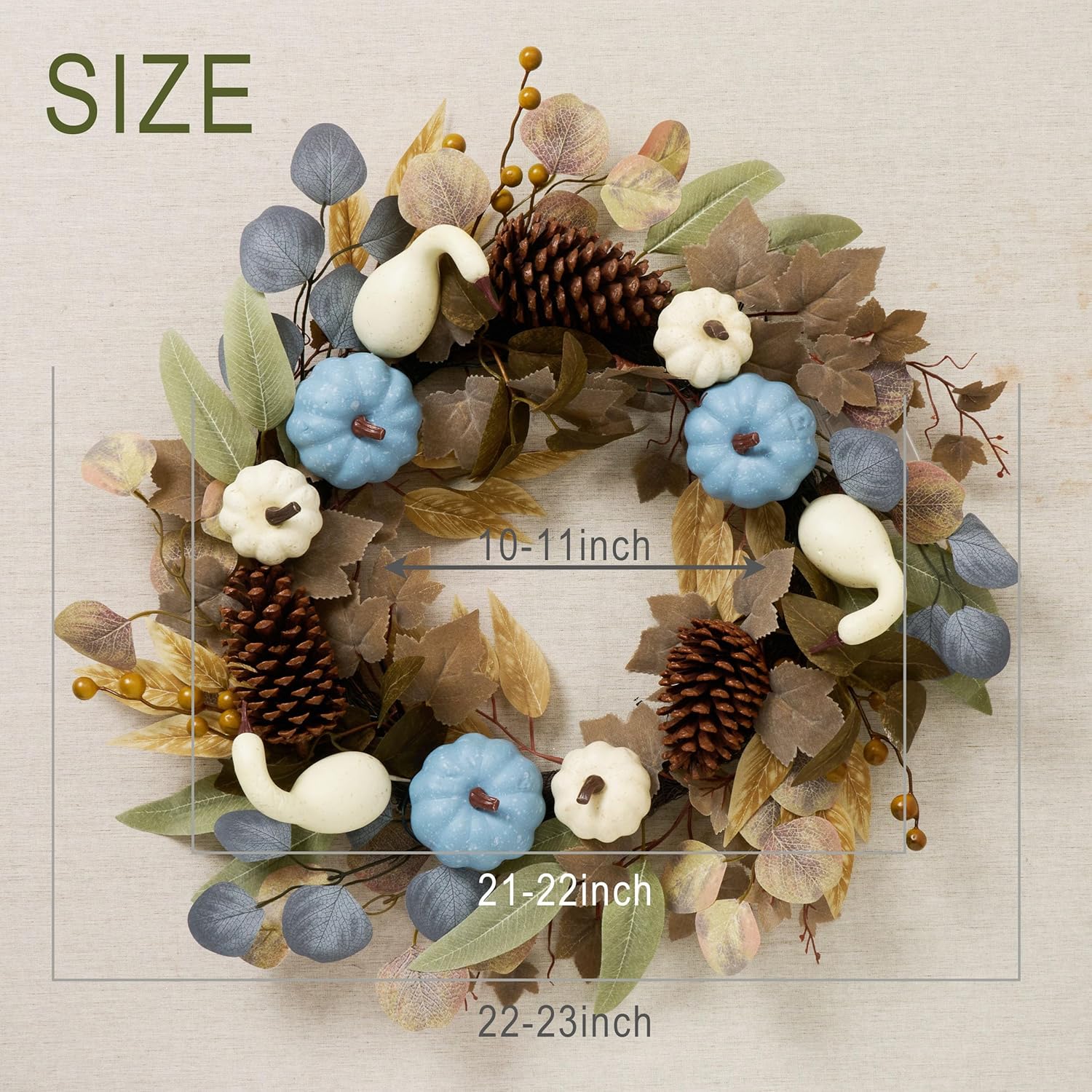 DECOR BY HANNAH 22 Inch Fall Wreath with Blue Pumpkin and Pinecone