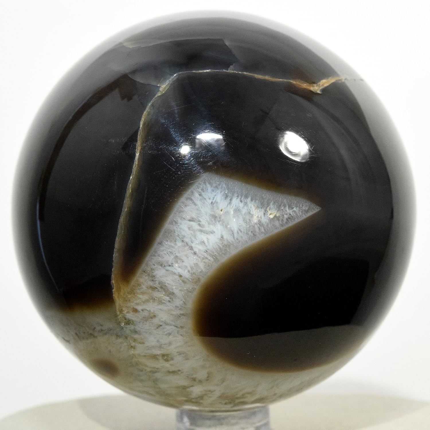 HQRP 67mm White Black Agate Sphere Crystal Decor Stone with Stand
