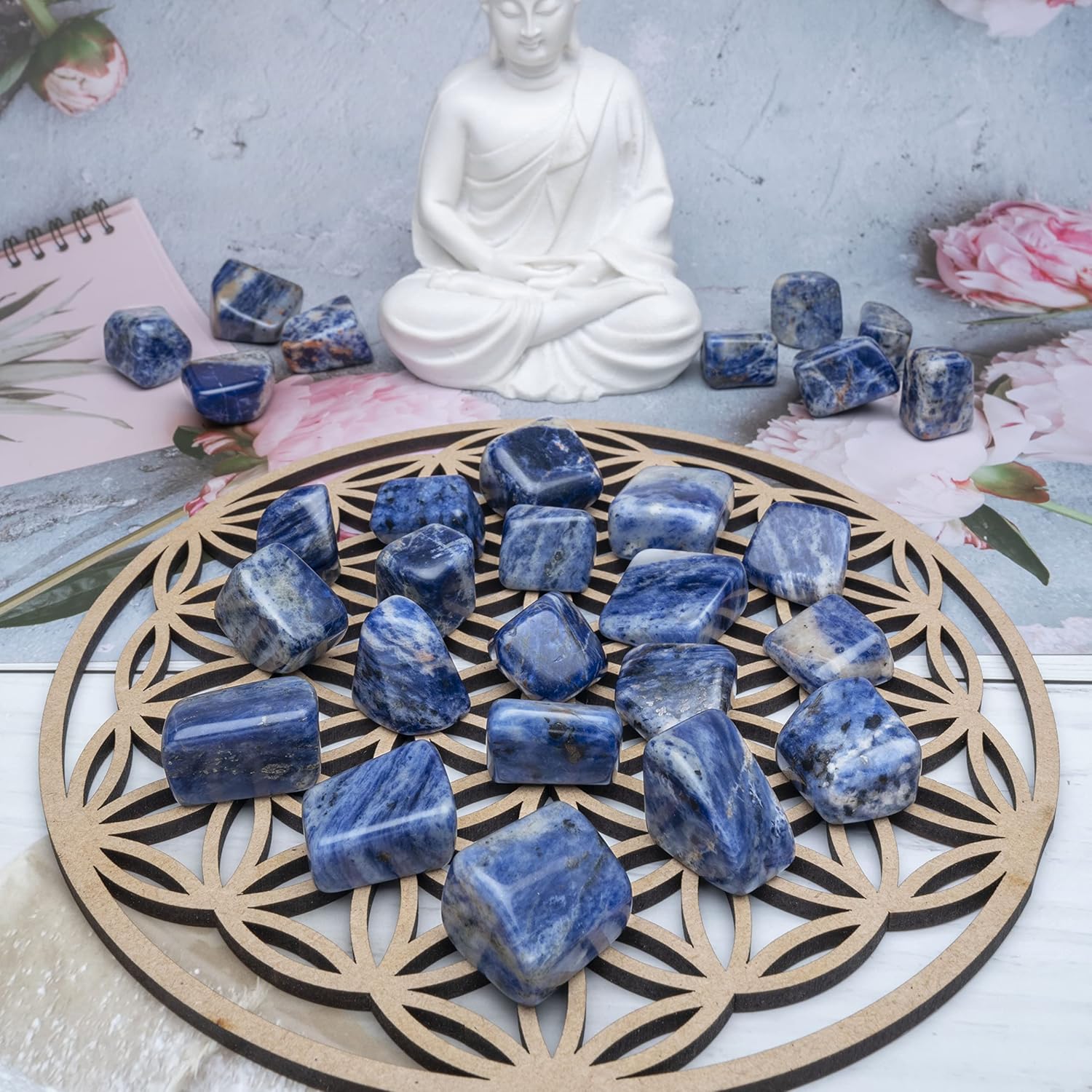 ZAICUS 1lb Tiger Eye and Sodalite Tumbled Stones for Decor and Jewelry