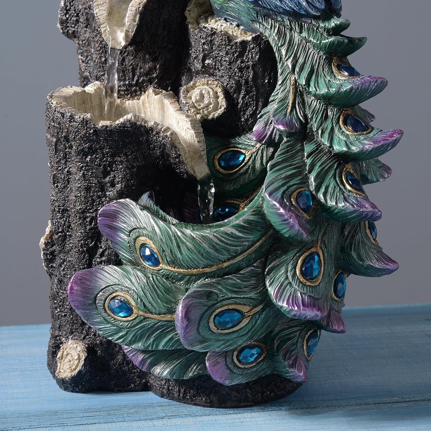 Kalona 1339 Inch Imitation Peacock Fountain with RGB LED Lights and Glass Rotating Ball