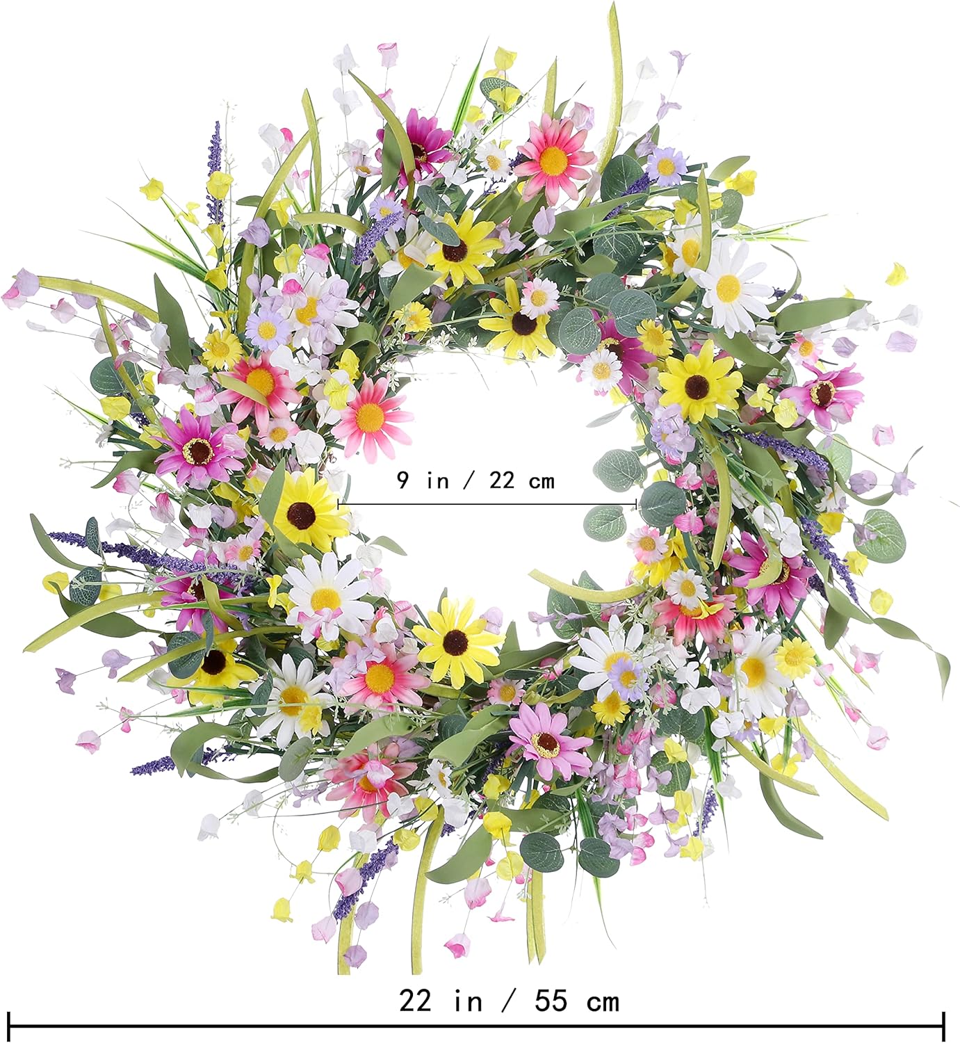 22 Inches Colorful Wildflower Wreath for Front Door