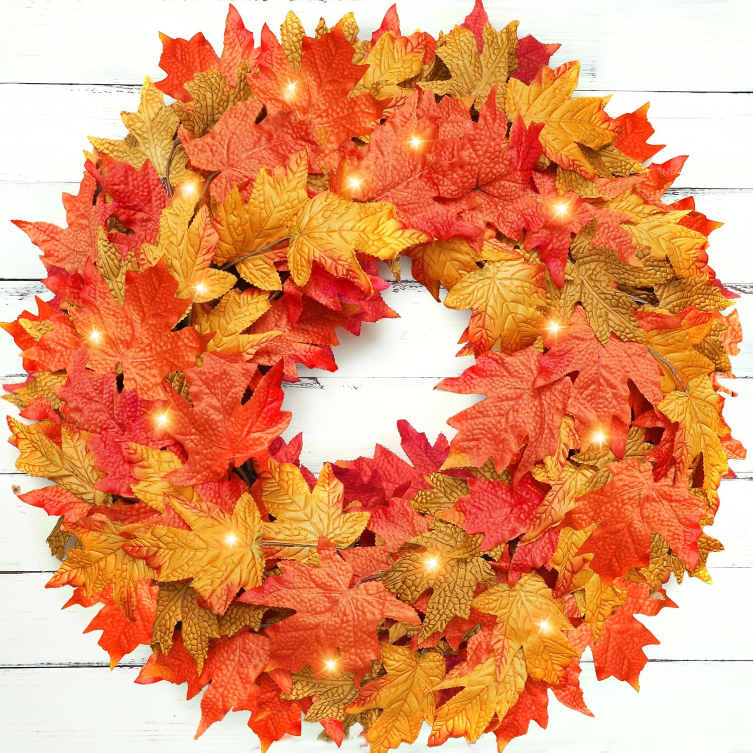 26 Inch Foldable Fall Wreath with Timer and Lights