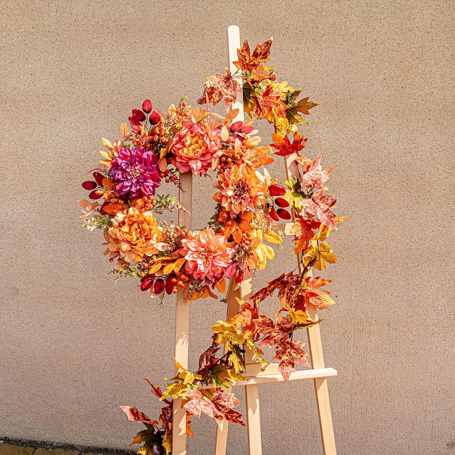 VioletEverGarden 22 Inch Autumn Wreath for Front Door