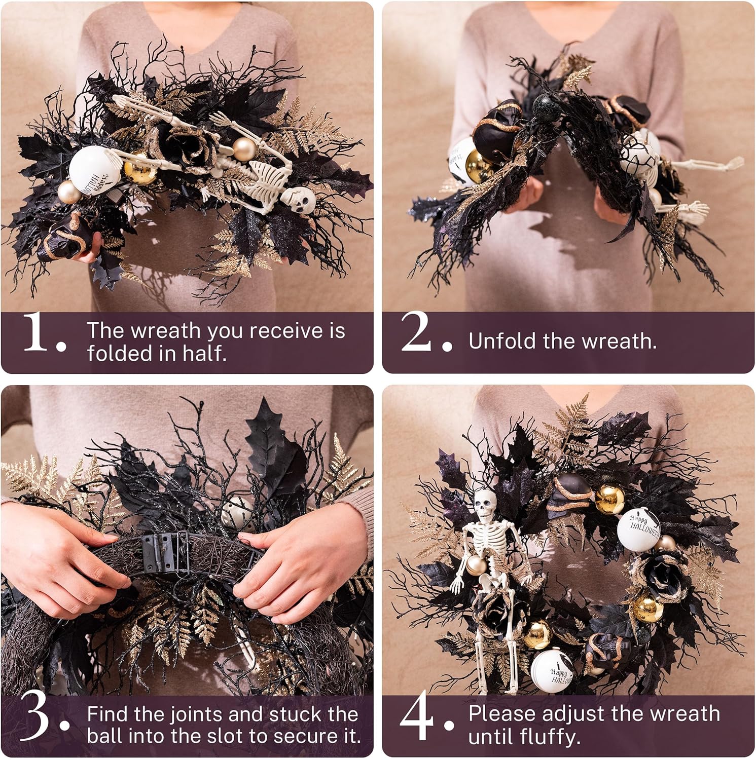Collapsible Halloween Door Wreath with LED Lights