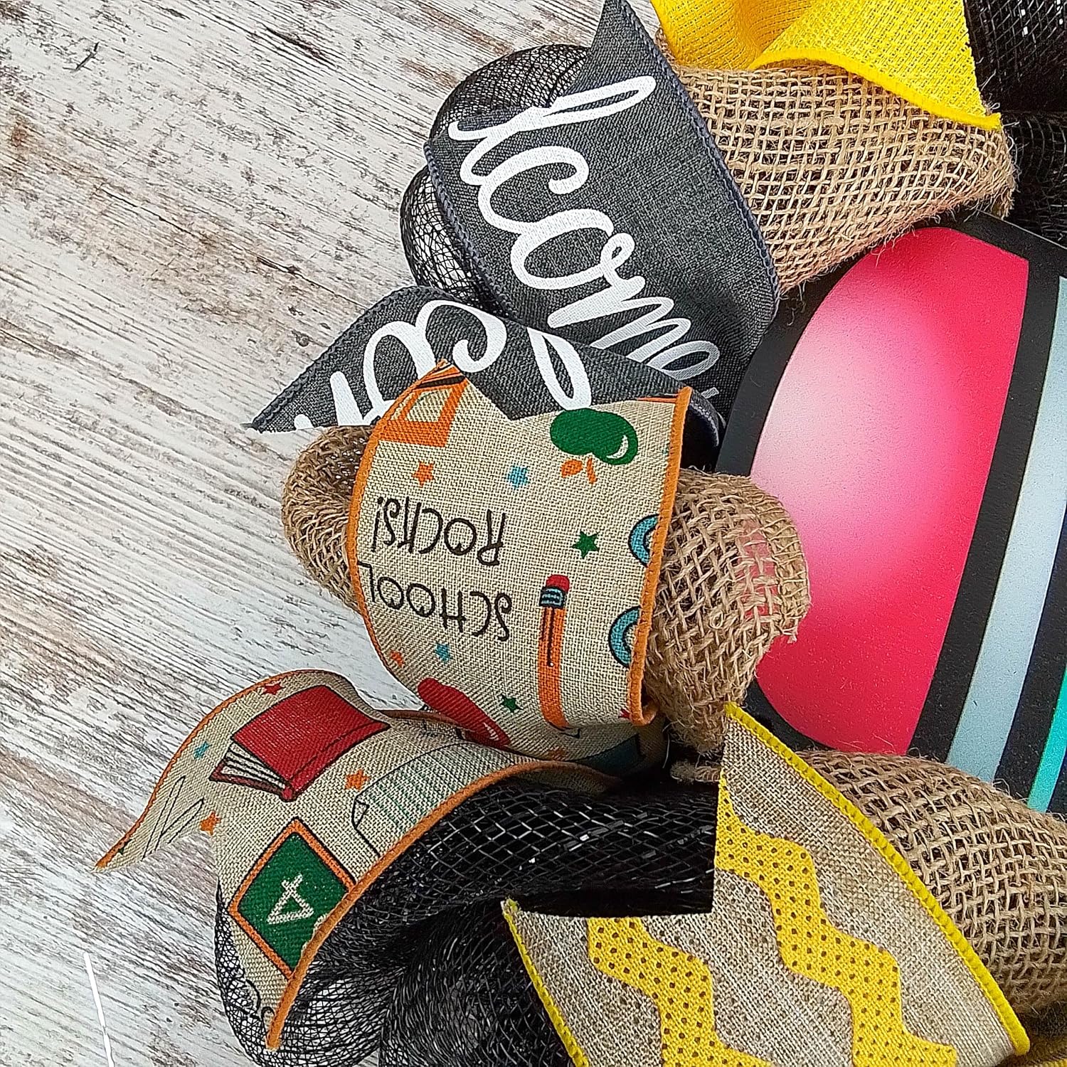 Pencil Teacher Classroom Wreath Black Yellow