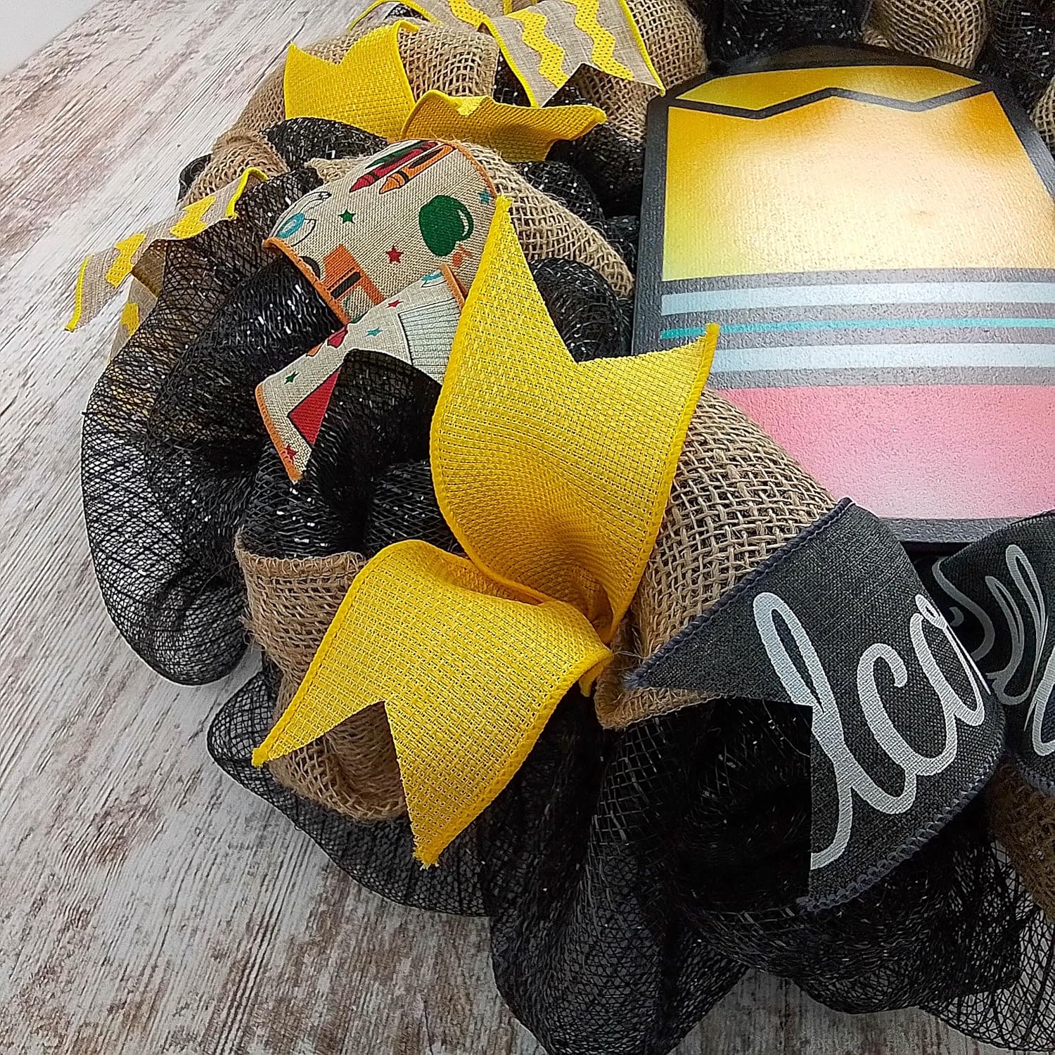 Pencil Teacher Classroom Wreath Black Yellow