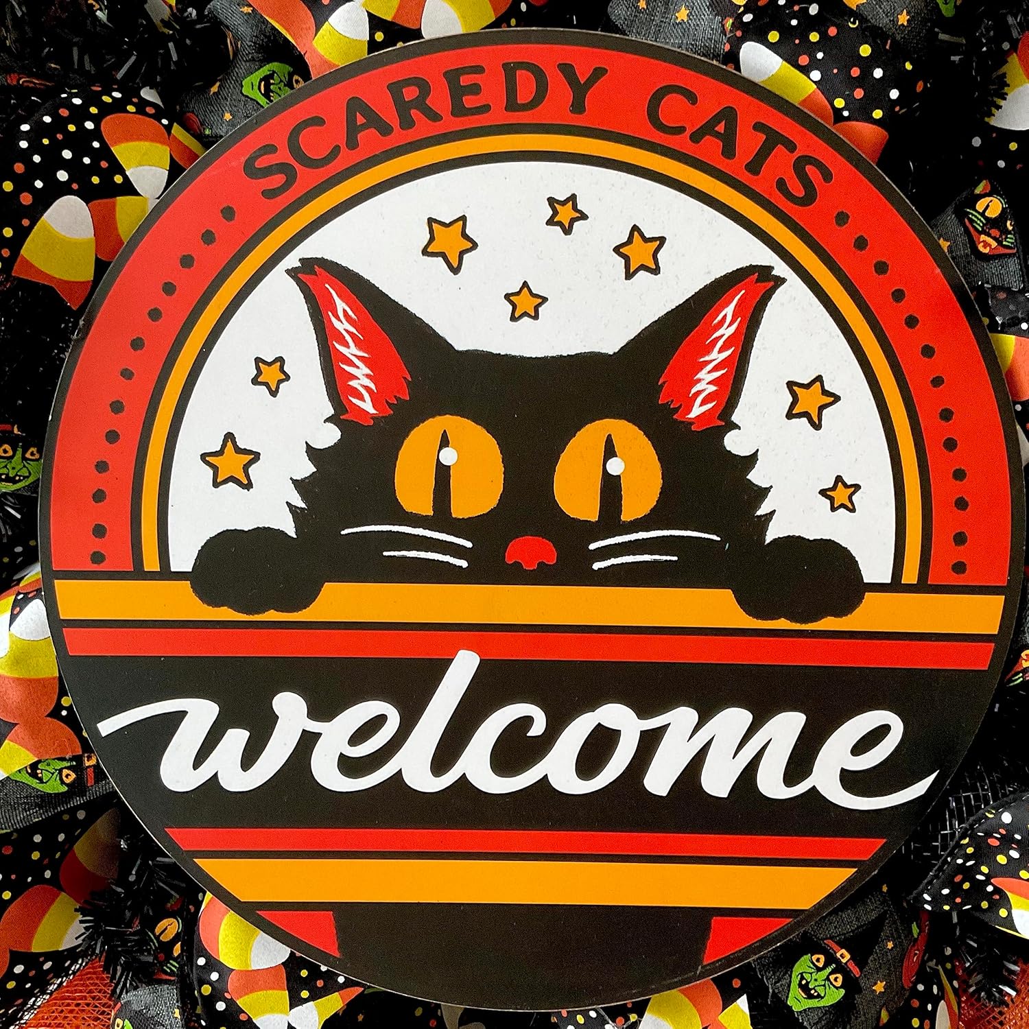 Scaredy Cats Welcome Halloween Wreath