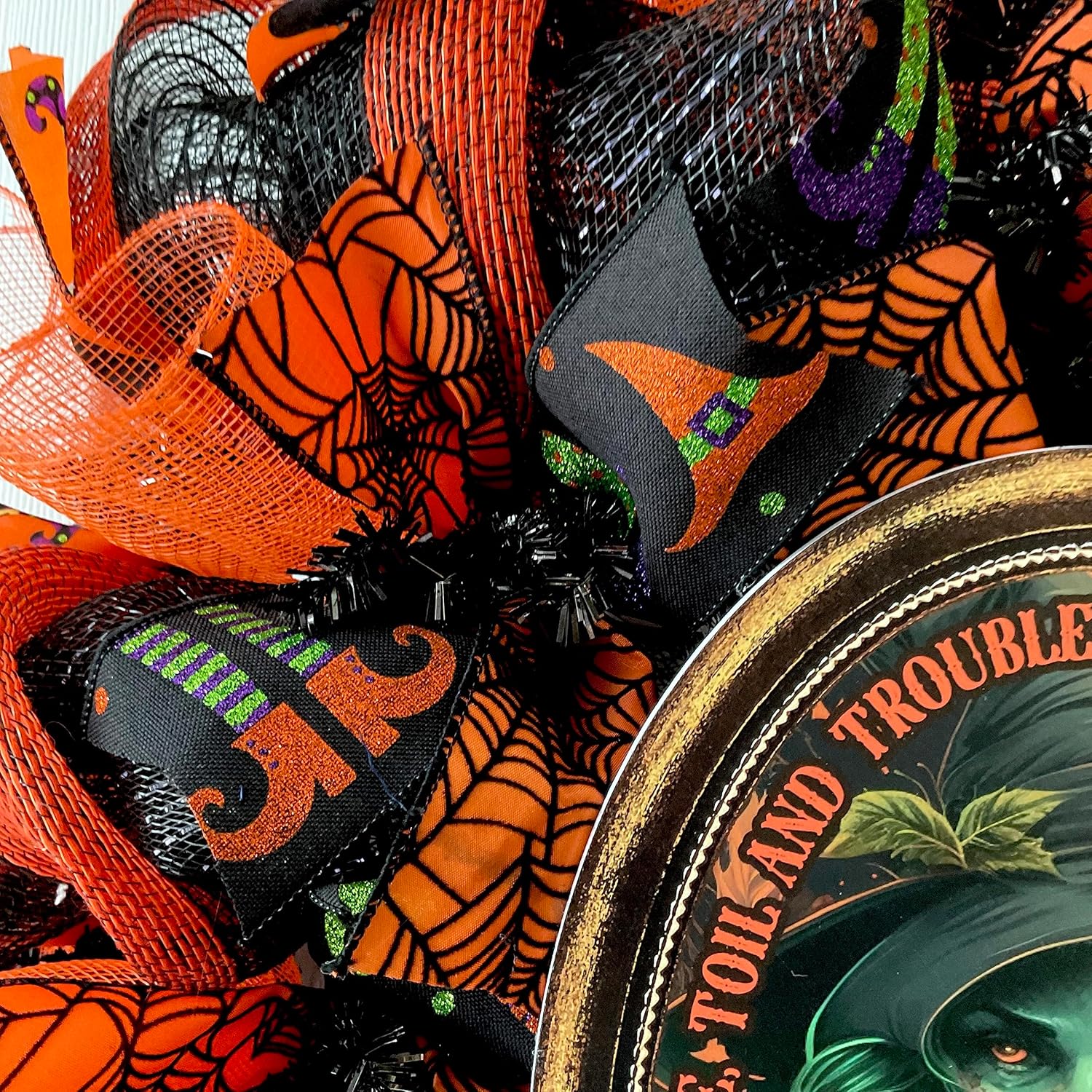 Double Double Toil and Trouble Witch Halloween Wreath 24 Inch
