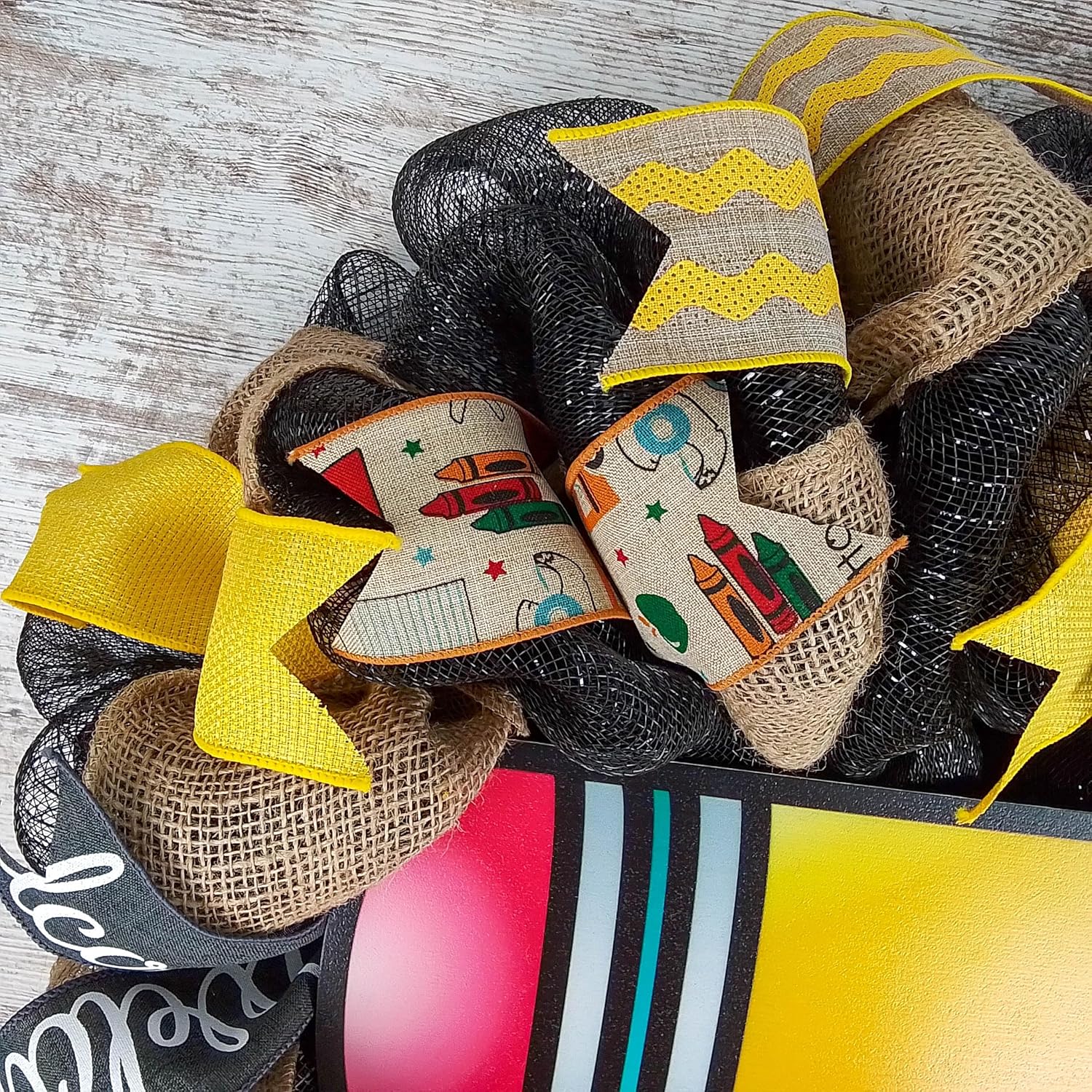 Pencil Teacher Classroom Wreath Black Yellow