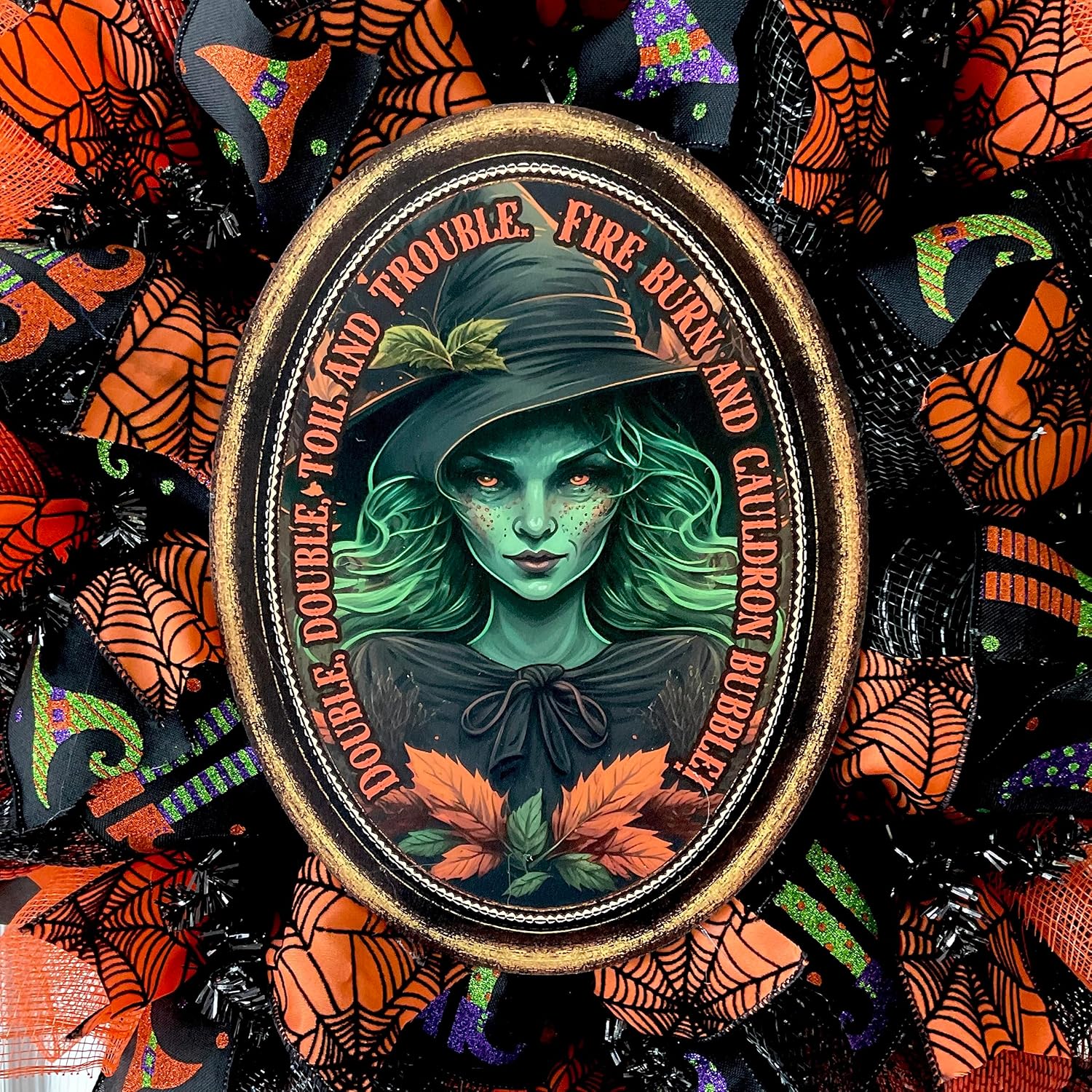 Double Double Toil and Trouble Witch Halloween Wreath 24 Inch