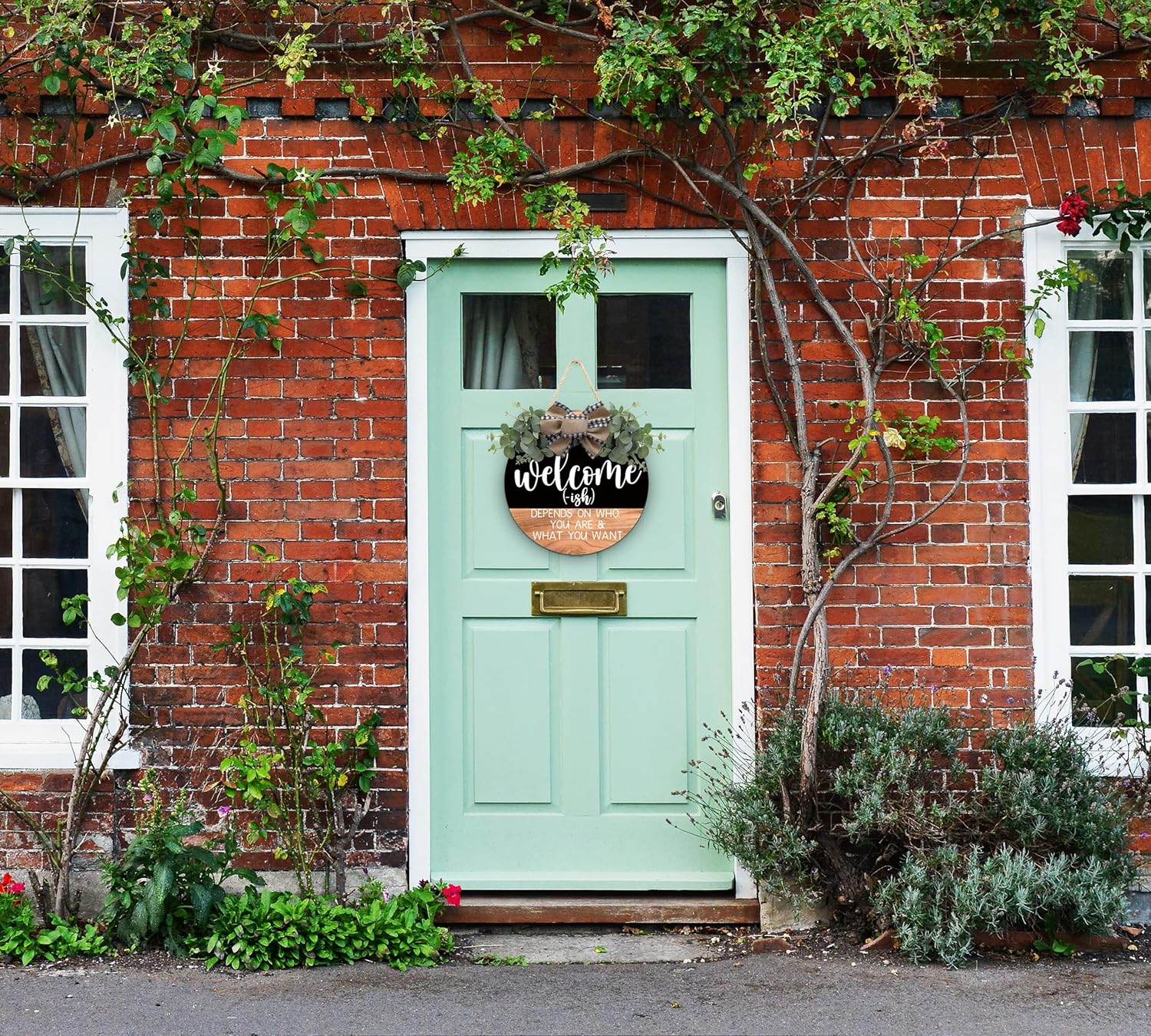 CHIJIRE Welcome Sign Front Door Decor Round Wreath 12 Inch